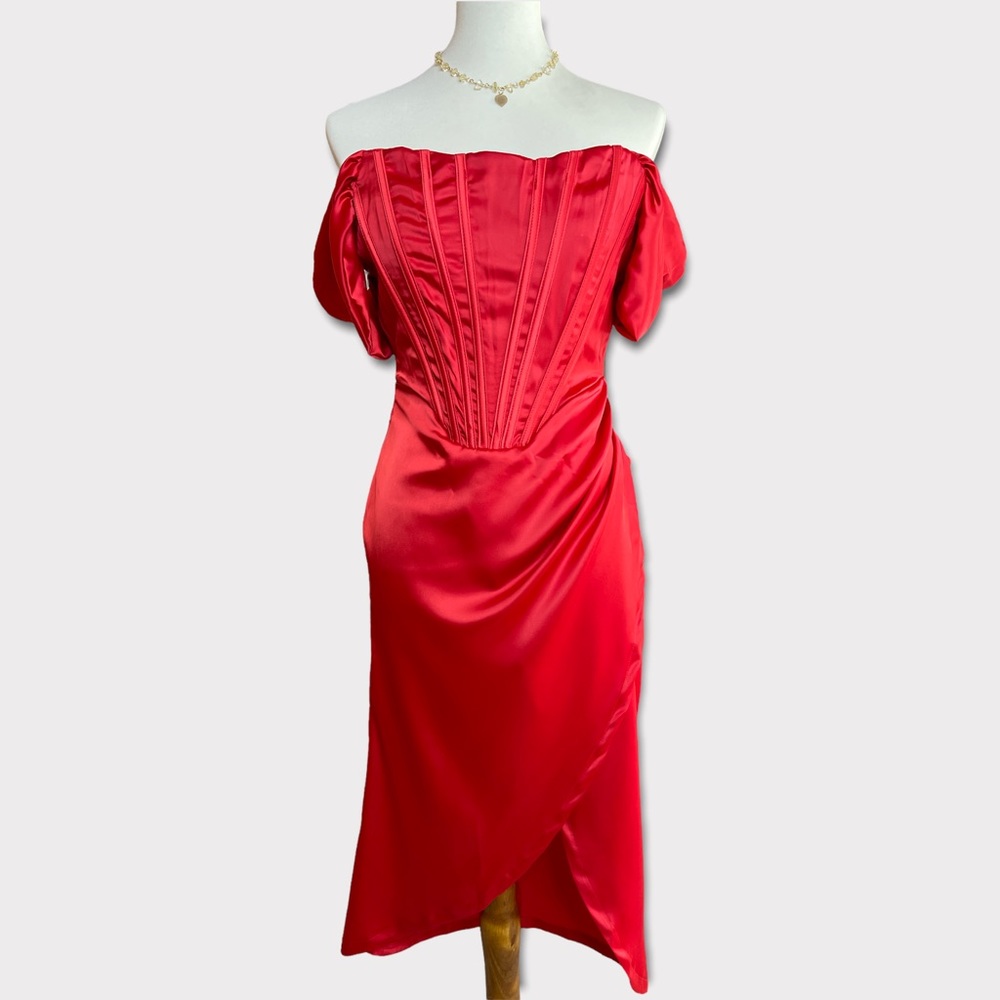 Off Shoulder Satin Bodycon Dress